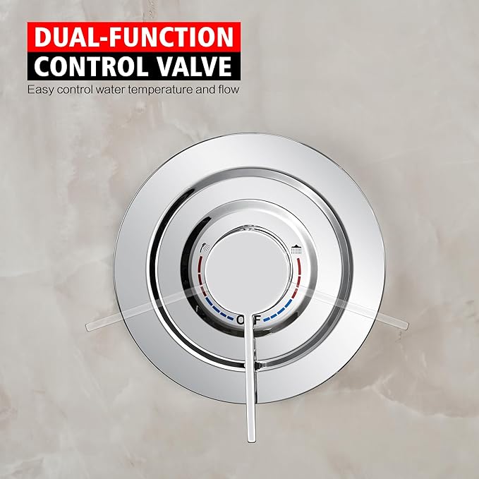 sumerain Modern Bathroom Shower System with High Pressure Rainfall Shower Head, 3-Setting Handheld Shower and Adjustable Slide Bar, Valve Included, Chrome Finish