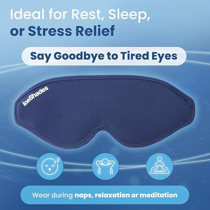 IceShades Cooling Gel Eye Mask for Migraine Relief, Black + Blue Bundle, Tension & Hangover Migraine Mask, Cold Compress for Headache Dark Circles Tired Puffy Eyes, Reusable Ice Pack for Sleeping