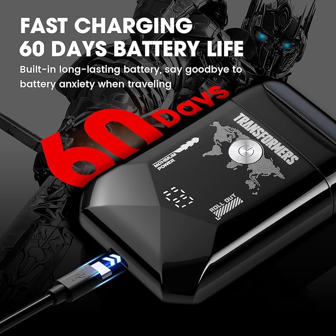 Transformers Electric Foil Shaver for Men：Portable Electric Razor for Face - IPX7 Waterproof Cordless Razor with LED Display - 2 Floating Blade USB-C Fast Rechargeable for Travel & Home