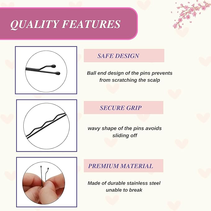 Set of 300 premium Bobby pins 50mm, secure hold and invisible wave hair grip perfect for women, girls, and hairdressers. clear storage box suitable for all hair types (Black)