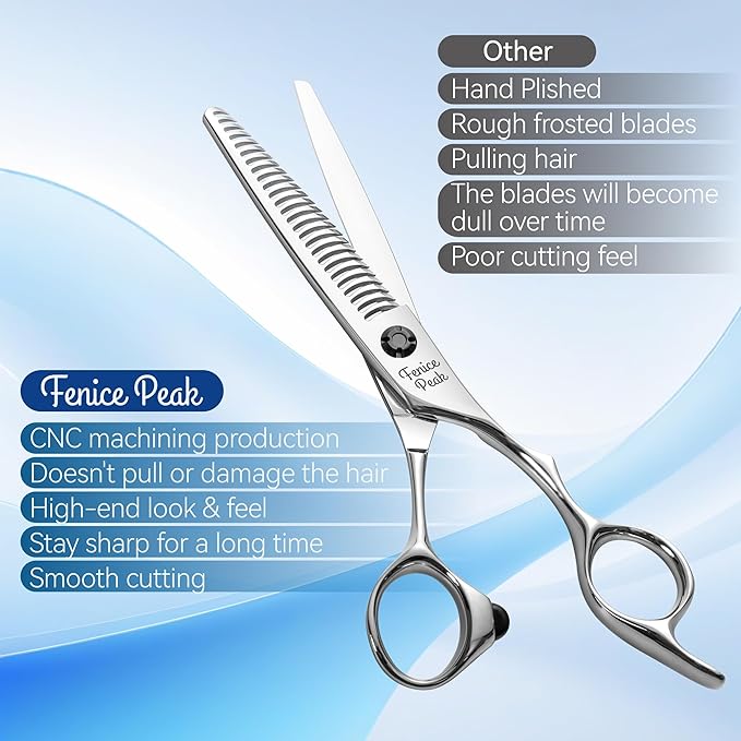Fenice Peak CNC Professional Hair Thinning Scissors 6.0 Inch Sharp Barber Shears Made of VG10 Japanese Stainless Steel with Adjustment Screw for Salon Hairdressing and Home User