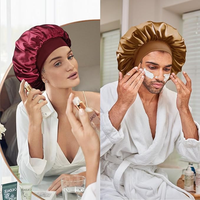 Satin Silk Bonnet for Sleeping, Double Layer Silk Sleep Cap for Men & Women, Soft Satin Lined Bonnet for Curly Hair