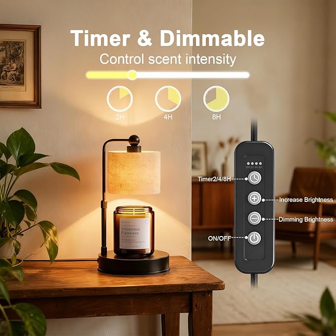 Candle Warmer Lamp with Timer ,Dimmable Candle Wax Warmer, Height Adjustable Electric Candle Lamp Warmer with 2 Bulbs, Birthday Gifts for Women Mom House Warming,Vintage Home Decor for Bedroom