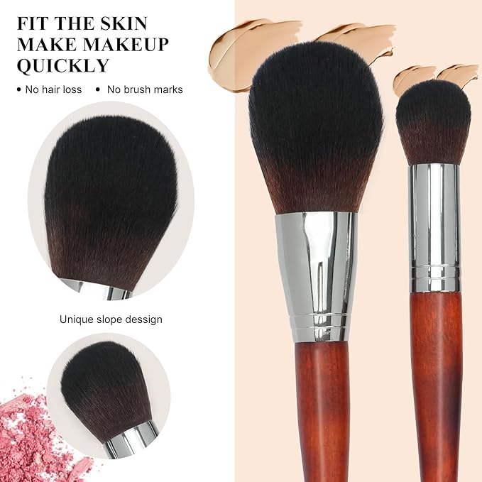 Intercilium Rains Makeup Brush Set 12pcs，Professional Premium Synthetic Powder Foundation Contour Blush Concealer Eyeshadow Blending Liner Make Up Brushes Kit（Redwood color B300）