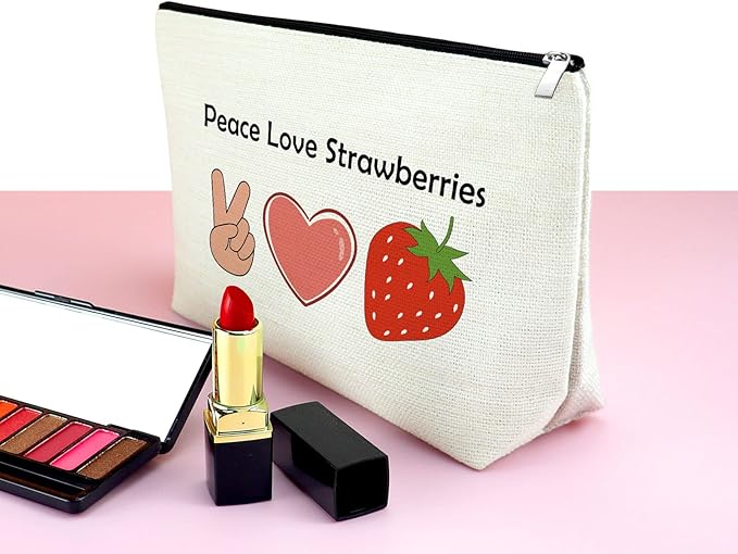 Mxrymvu Fruit Lover Gift Makeup Bag Funny Strawberry Cosmetic Bag Strawberry Themed Gifts Valentine's Gifts for Her Girlfriend Wife Couple Cute Birthday Gifts Strawberry Print Travel Cosmetic Pouch