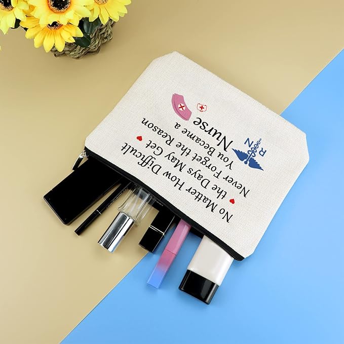 Nurse Gifts Makeup Bag Inspirational Gift for RN Nursing Graduation Cosmetic Bags for Women Future Nurse Encouragement Present Nurses' Week Birthday Present for RN Registered Travel Zipper Pouch