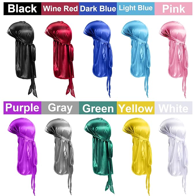 Silky Durags for Men Wave Pomade Strong Hold Easy Wash 360 Wave Training Hair Cream, Wave Butter Waves Grease for Men Promotes Layered Waves Silky Satin Durag Extra Long Tails Wave Brush Wave Cap Set