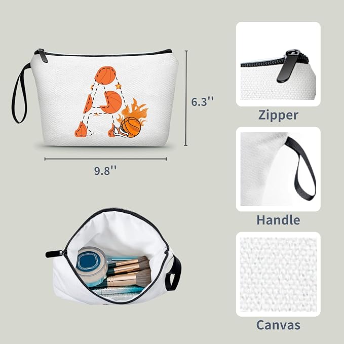 ARIOSEY Basketball Gifts Monogrammed Cosmetic Travel Makeup Bag Basketball Accessories Graduation Birthday Gifts for Girls Coaches Daughters Team Friend Mom Player-A