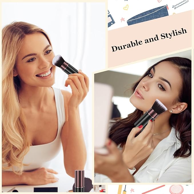 Keriloo Makeup Brushes, Retractable 2 Pack Travel Kabuki Blush Makeup Brush Face Powder Foundation Brushes for Blending Liquid, Blush, Bronzer, Buffing, Sunscreen,Flawless Cosmetics