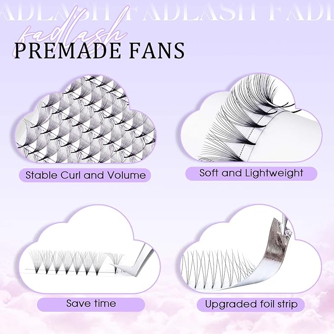 FADLASH Premade Lash Fans C Curl Premade Fans Eyelash Extensions 14D 0.07 Volume Lash Fans Premade Handmade Premade Lash Extensions Fans (14D-0.07C-12mm)