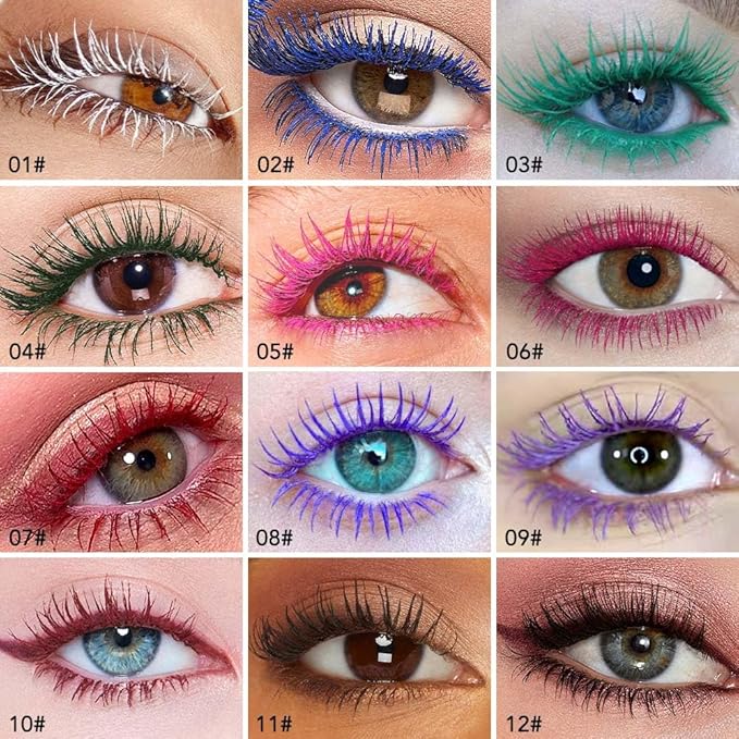 Colored Mascara for Eyelashes, Voluminous Colorful Mascara, Pink Purple Blue Green Red White Black Brown Lash Pack - Lengthening, Defining, Curling, Multiplying Formula (3Pcs-Blue+Green+Rose pink)