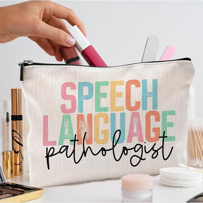 QGFM Speech Language Pathologist Gifts Makeup Bag for Women, SLP Gifts for Speech Language Pathologist, Speech Therapist Gifts, LP Appreciation Gifts, Speech Therapy Makeup Cosmetic Bag for Purse