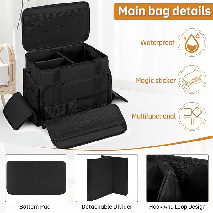 FREEAMG Extra Large Makeup Case with 4 Removable Pouches, Professional Make up Train Case, Travel Cosmetic Bag for Hairstylists Nail Tech Makeup Artist with Shoulder Strap and Handle (Black)（Bag only）