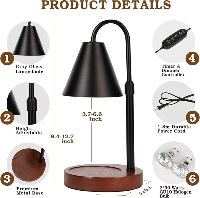 Candle Warmer Lamp With Timer Dimmable 2 Pack, Birthday Valentines Day Gifts for Women Mom, Modern Candle Lamp, Black Candle Warmer for Jar Scented Candles, Home Decor, Wax Melt Warmer with 4 Bulbs