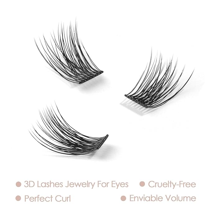 DIY Eyelash Extension, 3D Effect Glue Bonded Band Individual Lash 12 Clusters Volume Lashes Set, Home Eyelash Extension, C curl Lashes Pack (16MM)