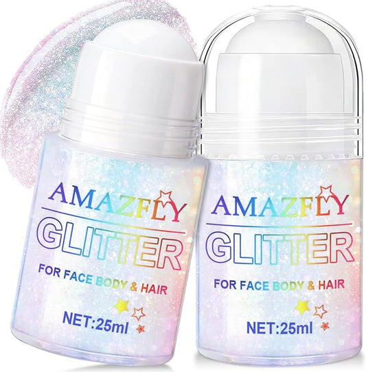 1PC Roll-on Holographic Body Glitter Gel for Body, Hair, Face, Chameleon Color Changing Glitter Gel Under Light, Chunky Mermaid Sequins Festival Party Rave Accessories Shimmer Makeup (Sparkling Pink)