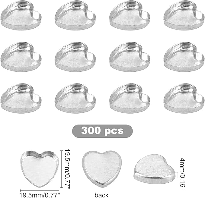 CHGCRAFT 300Pcs Empty Heart Metal Pans Size 19.5mm