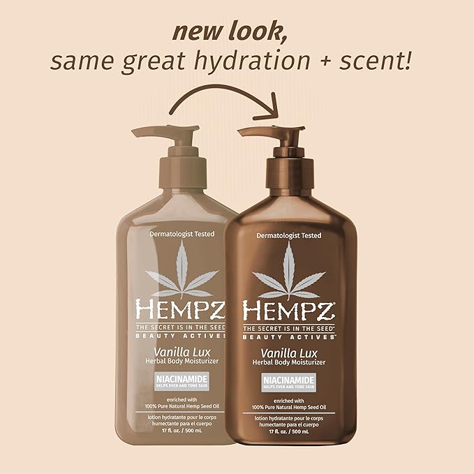 Hempz Vanilla Lux Herbal Body Moisturizer 17 oz. with Niacinamide, NEW LOOK