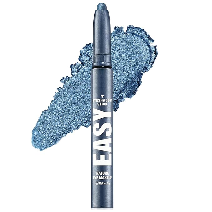 Blue Eyeshadow Stick Makeup,Matte Cream Eye Shadow Pencil,High Pigmented Crease proof Glitter Eye Shadow Brightener Stick,Waterproof Long Lasting Eye Highlighter Crayon Eyeliner