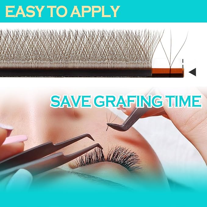 W Lash Extensions 3D Eyelash Extensions Volume Premade Fan Individual Lashes Matte Black W Lashes 12 Rows(Brown-3D-W-0.05C-8-15mix