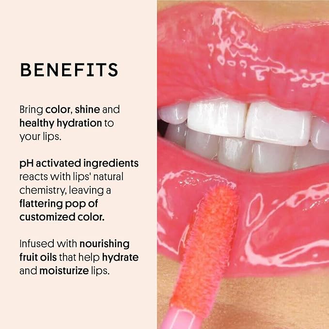 Winky Lux Fruity Gloss pH Lip Stain, Non Sticky Lip Gloss, Tinted Lip Oil, Lip Lacquer, Yummy Fruit Lipgloss, Jojoba Oil for Hydration & Shine, Grapefruit