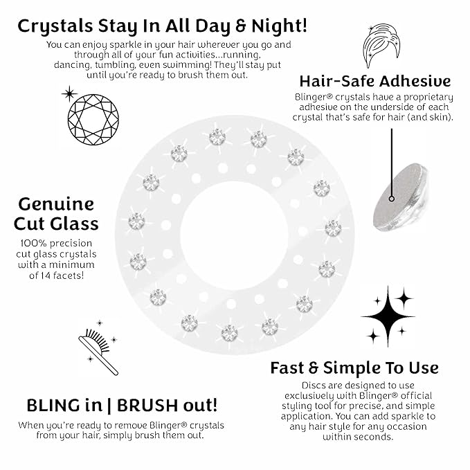 blinger® Shimmer Crystal Refill Pack – as seen on Shark Tank | 5 Discs – 75 Precision-Cut Glass Crystals | Hair-Safe Accessories | Styling Tool not included | Crystal 3 mm