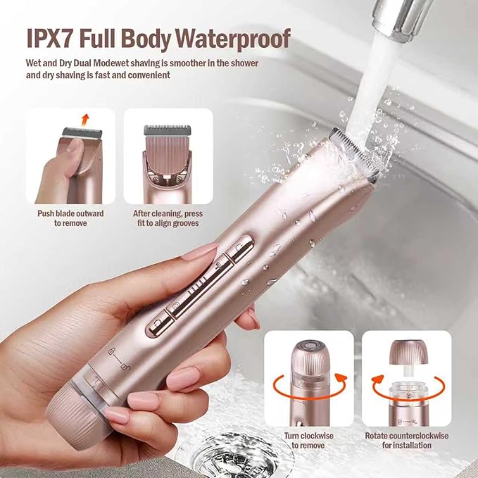 Dual Head 2-in-1 Women's Electric Shaver, Wet & Dry, IPX7 Full Body Waterproof, Bikini Trimmer and Facial Epilator in One Design, Full Body, Pink