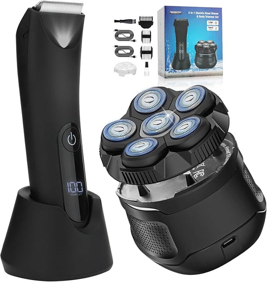 Head Shavers for Bald Men, Body Hair Trimmer for Men Manscape Groin and Ball Trimmer,2 in1 Body and Head Shaver Grooming Kit,IPX7 Waterproof Dry/Wet 6D Electric Razor for Bald with Type-C Charge