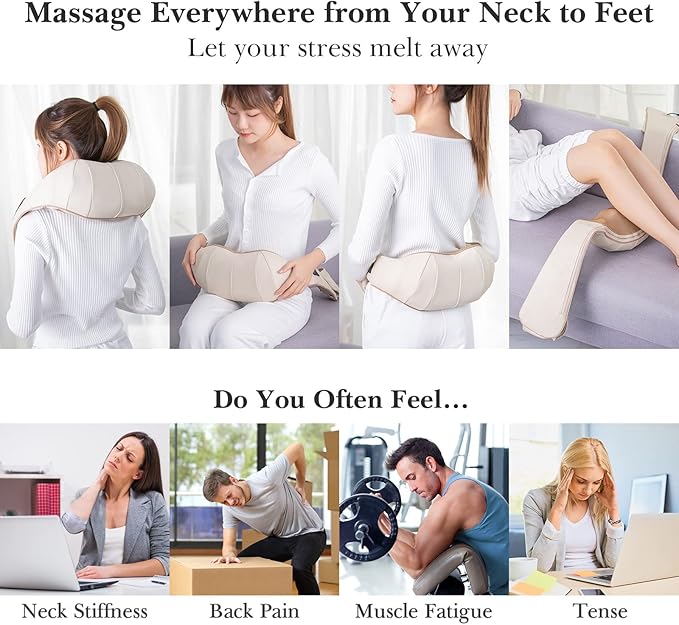 TRIDUCNA Shiatsu Neck Shoulder Back Massager with Heat - Electric Deep Tissue 3D Kneading Massage Pillow for Lower Back, Calf, Legs, Full Body Muscle Relaxation, Home, Office, and Car Use
