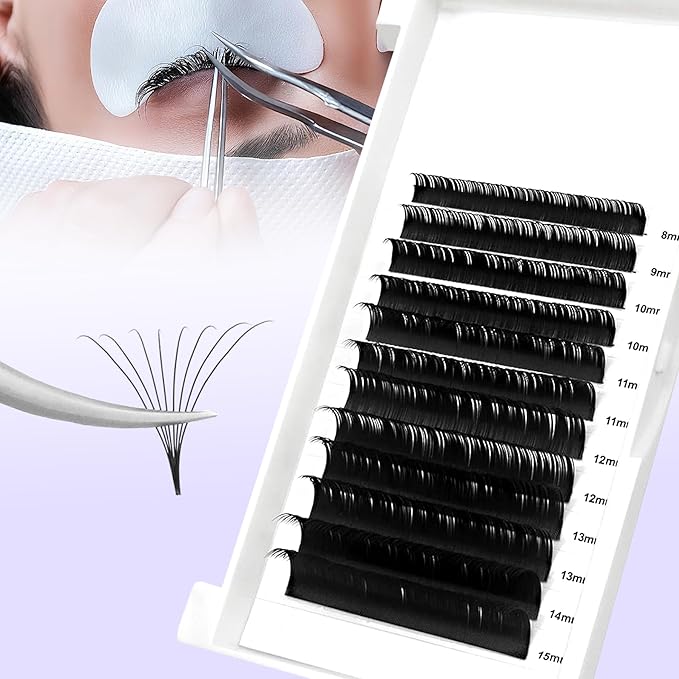 Professional Eyelashes Extensions One Second Blooming 0.07mm Matte Black Velvet Fans Lashes Extension C Curl Lashes Extensions Volume False Lashes Supplie for Lash Techs 8-15mm Mixed