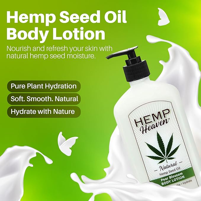 Hemp Heaven Hemp Lotion - Lotion Pear Blossom Scent - Natural Hemp Seed Oil, Paraben-Free, 18 oz, Made in USA, Nourishing for Men & Women, EWG Verified, Anti-Aging