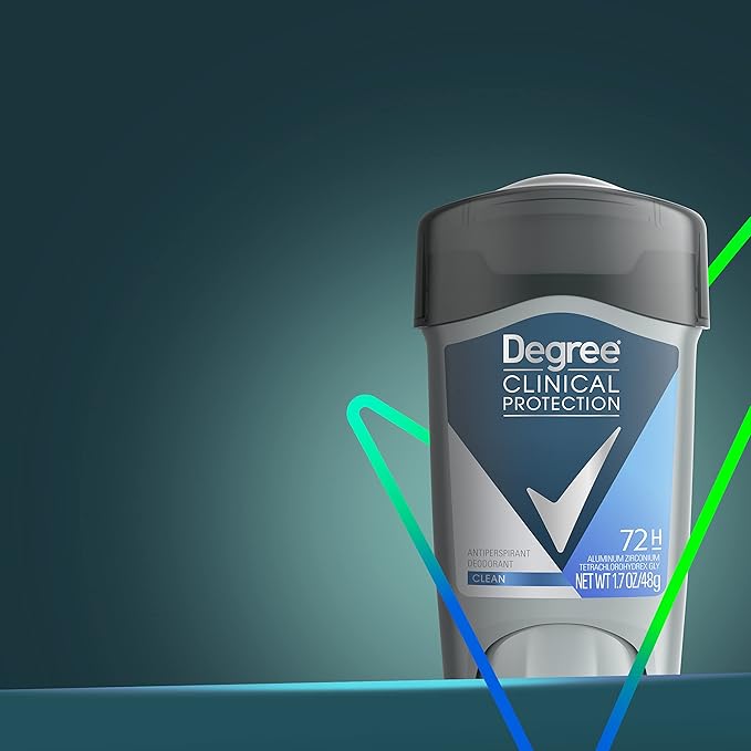 Degree Men Clinical Protection Antiperspirant Deodorant 72-Hour Sweat & Odor Protection Clean Prescription-Strength Antiperspirant For Men with MotionSense Technology 1.7 oz, Pack of 2