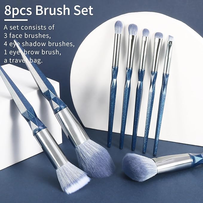 ENZO KEN Sapphire Blue Makeup Brush Set Professional, Vegan Makeup Brushes Set, Makeup Brush Set with Case, Glitter Cosmetic Brushes Makeup Set, Make up Brushes Vegan, Make up Brushes Set Professional
