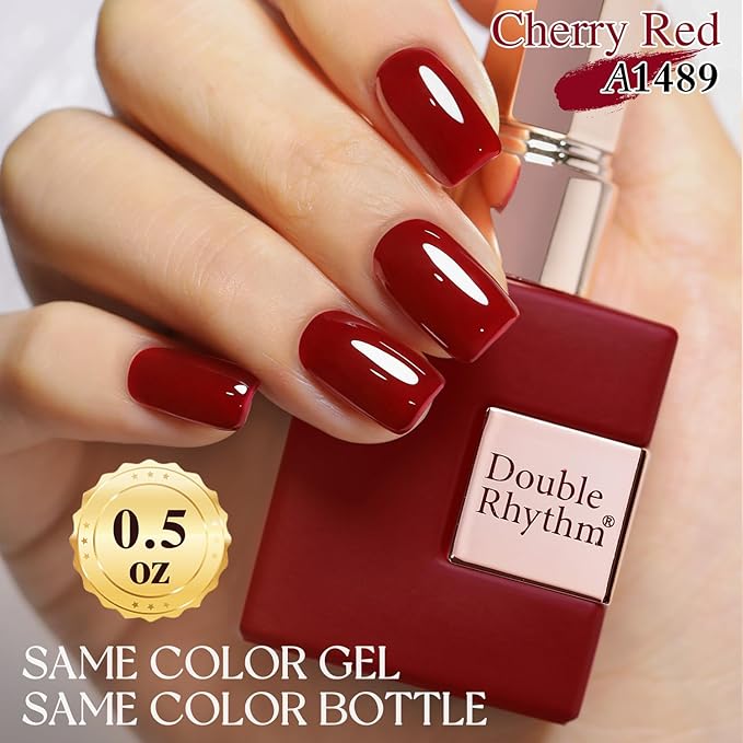 Double Rhythm Translucent Gel Polish Sheer Neutral Natural Light Milky Same Color Same Bottle 15ML Jelly UV Polish Nail Art DIY at Home (Cherry Red-A1489)