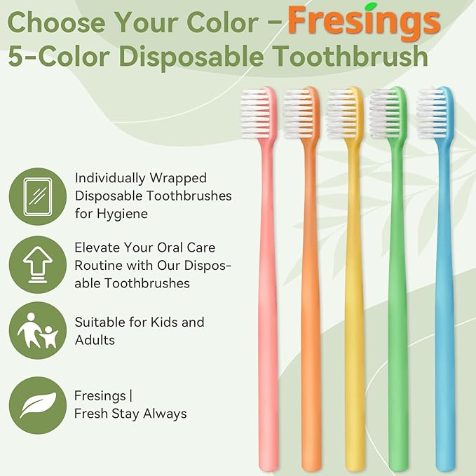 40 Pack Disposable Toothbrushes Bulk – Individually Wrapped Soft Bristles Single Use for Adults & Kids, Travel Hotel Guest Dental Office Donation Emergency Hygiene,Minimalist Design 5 Colors