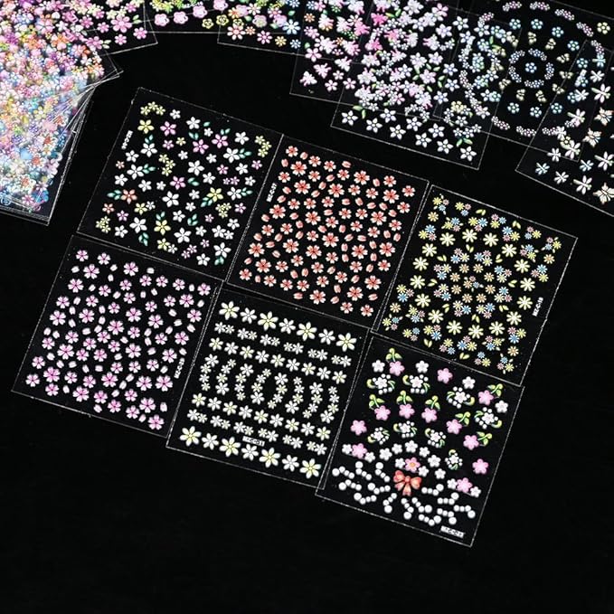 30 Sheets Nail Stickers for Nail Art,Colorful Flower Nail Stickers for Women,Self-Adhesive Nail Art Decals,Cute Daisy Heart Floral Designs,Nail Art Supplies,Manicure Salon DIY Decoration Accessories