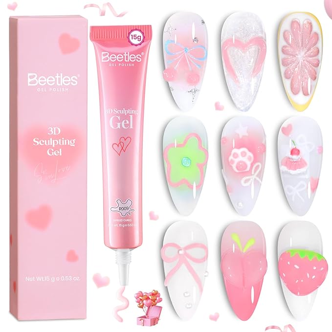 Beetles Valentine’s Limited Pink 3D Nail Sculpting Gel for 3D Gel Nail Art, 15ml Professional Pink Sculpt Gel, No Wipe U V/LED Cure, Easy One-Step Shaping, Pink Nail Gel for DIY Salon Gifts for Women