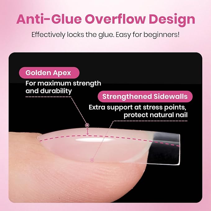 Beetles Gel Nail Tips Square Short, 320pcs 16 Sizes, Flat-X Pre-Etched Half Matte Full Cover Soft Acrylic Press on False Nail Extension Tips Easy DIY Salon Art for Flat & Natural Nail Beds