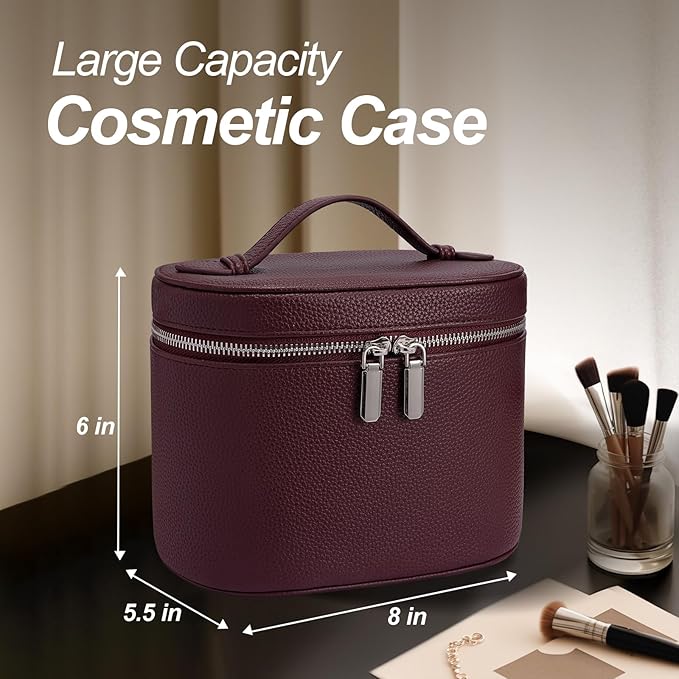 idoltimes Cosmetic Case, Leather Makeup Bag, Portable Handheld Makeup Case, Detachable Compartments
