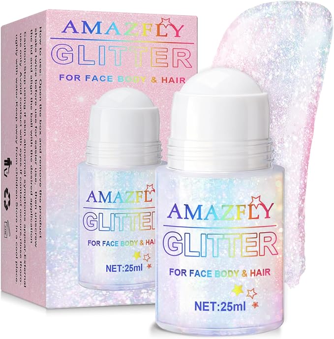 Roll-on Holographic Glitter Gel for Face & Hair, Sparkling Pink Shimmer Makeup, Color Changing Body Glitter for Festivals, Parties, Chunky Mermaid Sequins Body Shimmer for Women(Iridescent Dream)