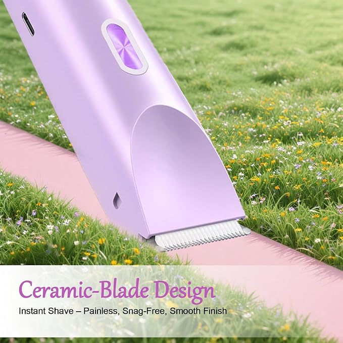 Bikini Trimmer for Women, 2-in-1 Painless Bikini Shaver with Ceramic Blade, Dual-Head Electric Shaver, Ipx7 Waterproof for Shower & Travel, Womens Electric Razor for Armpit Leg Body Facial, Purple