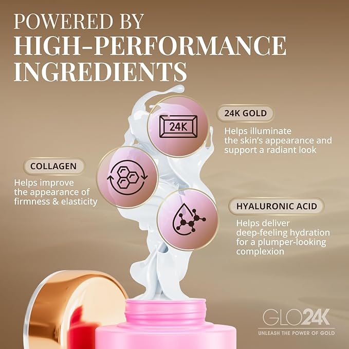 GLO24K Moisturizer Face Cream with 24K Gold, Vitamins – Collagen Retinol Hyaluronic Acid – Hyaluron Acid Cream for Hydration & Overnight Skin Renewal, Night Cream