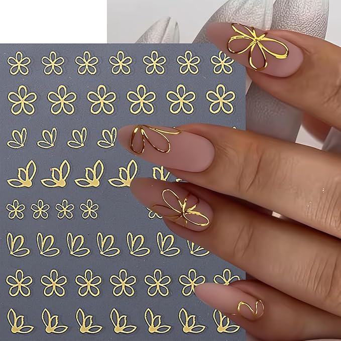 6Pcs Gold Nail Art Stickers 3D Metallic Silver Floral Leaf Nails Decals Flower Petal Nails Design Nail Supplies Nails Sticker Floral Manicure Decorations for Women Spring DIY Manicure Accessories