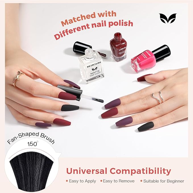 Morovan Matte Top Coat Nail Polish: Quick Dry No Chip Top Coat Long Lasting Air Dry Nail Polish Matt Effect Manicure Salon Quality 0.5 Fl Oz