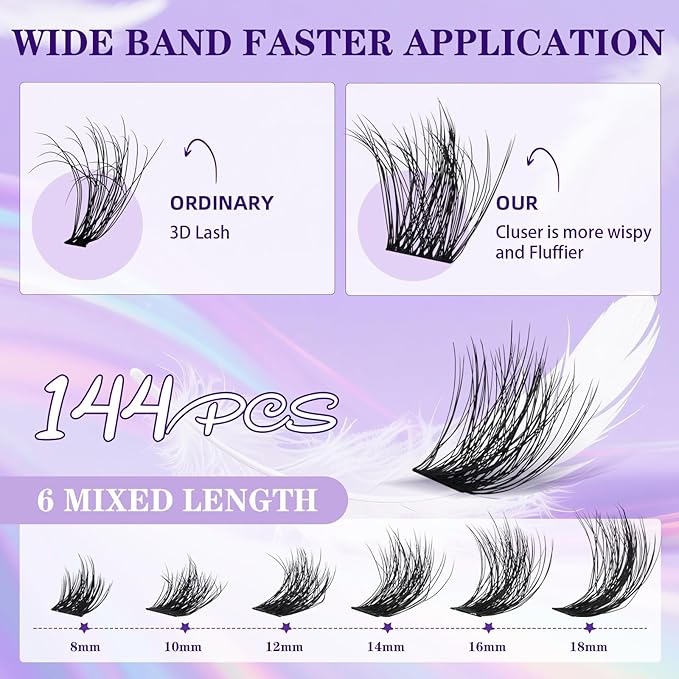 B&Q Lash Clusters Kit Wispy Fluffy - Feath5D 08 Eyelash Clusters Kit with Glue & Tools, Feathered Lightweight Lash Kit, 8-18mm C Curl Waterproof False Lashes