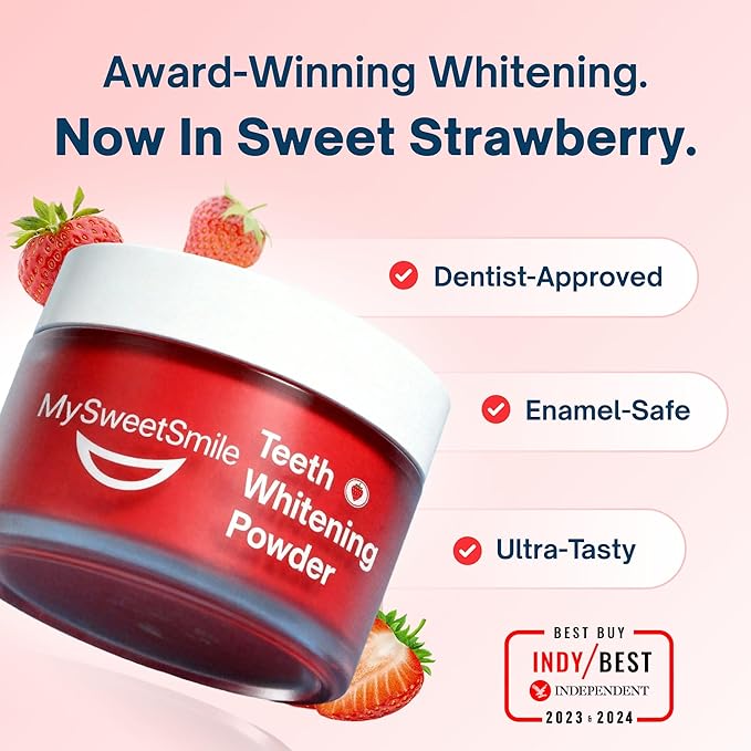 MySweetSmile Teeth Whitening Powder – 6 Month Supply – Removes Years of Coffee, Tea, Smoking & Ageing Stains – Dentist-Approved & Enamel-Safe – IndyBest Award-Winning Whitener (Strawberry)