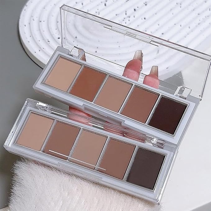 5 Colors Matte Eyeshadow Makeup Palette, 5 Natural Neutral Nude Brown Cool-Toned Nude Taupe Eyeshadow, Looks for Brown Eyes Women Finish Long Wearing Waterproof Professional Eye Makeup 06#