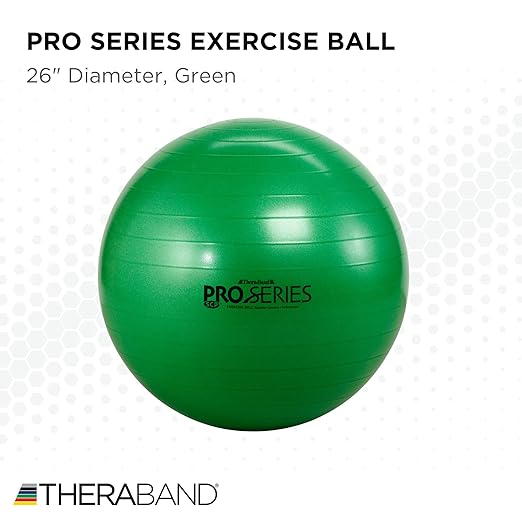 TheraBand - 23035 Exercise Ball, Professional Series Stability Ball with 65 cm Diameter for Athletes 5'7" to 6'1" Tall, Slow Deflate Fitness Ball for Improved Posture, Balance, Yoga, Pilates, Core, Green Green - 65cm Diameter