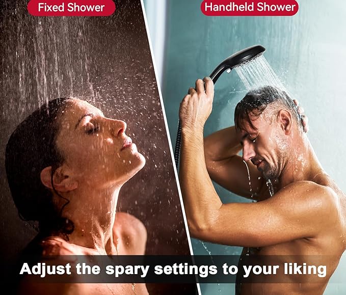 GRICH 2.5GPM Shower Head with Hand: 2 in 1 High Pressure Shower Heads With Handheld Spray Combo & Rain Shower Head, 9 Spray Modes Anti-Leak Waterfall Showerhead, Angle Adjustable, Matte Black