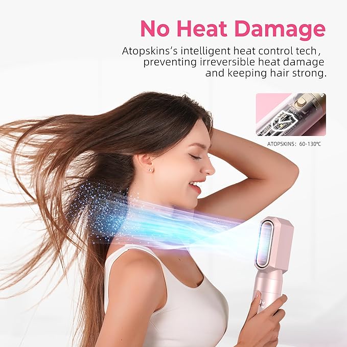 6 in 1 Hair Dryer Brush, Detachable Air Styler, Blow Dryer Brush 3 Heat Settings Frizz-Free Drying, Volumizing, Straightening, Curling for Travel & Home Styling (Pink-A)